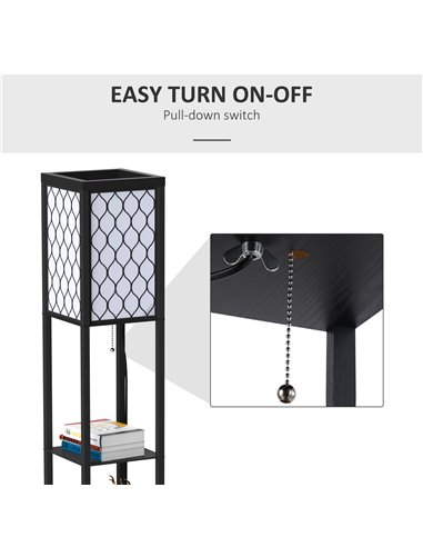 HOMCOM Modern Standing Lamp with 4-tier Open Shelves 833-622V01