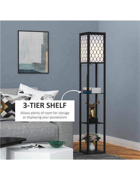HOMCOM Shelf Floor Lamp Modern Standing Lamp for Living Room Light with 4-tier Open Shelves Large Storage Display - pic 26039 | FastDaddyshop
