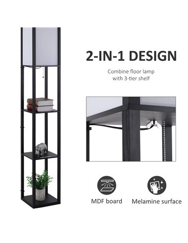 HOMCOM Modern Shelf Floor Lamp wiyh Soft Light, 4-tier Open Shelves, 833-623V01