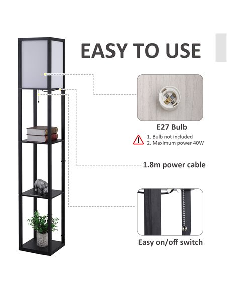 HOMCOM Modern Shelf Floor Lamp Soft Light 4-tier Open Shelves Living Room Storage Display - pic 26047 | FastDaddyshop