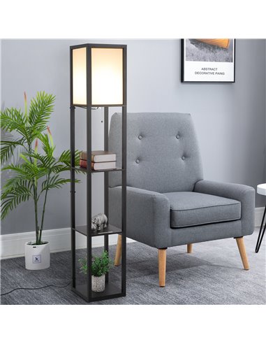 HOMCOM Modern Shelf Floor Lamp Soft Light 4-tier Open Shelves Living Room Storage Display