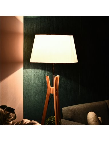 HOMCOM Tripod Floor Lamp Light E27 Base Bedroom Living Room Natural Wooden Fabric Shade Storage Shelf Foot Switch, 156cm, White