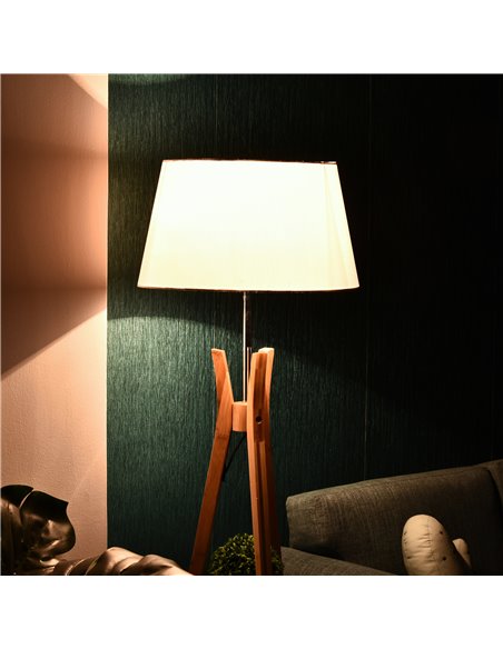 HOMCOM Tripod Floor Lamp Light E27 Base Bedroom Living Room Natural Wooden Fabric Shade Storage Shelf Foot Switch, 156cm, White - pic 26058 | FastDaddyshop