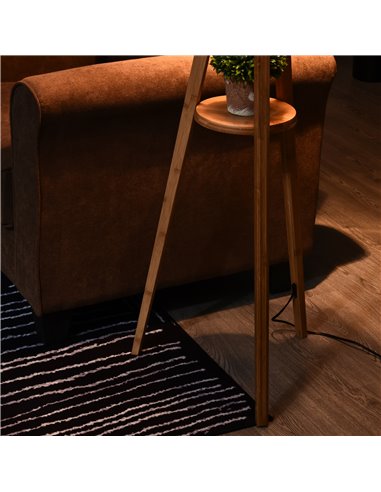 HOMCOM Tripod Floor Lamp Light E27 Base Bedroom Living Room Natural Wooden Fabric Shade Storage Shelf Foot Switch, 156cm, White
