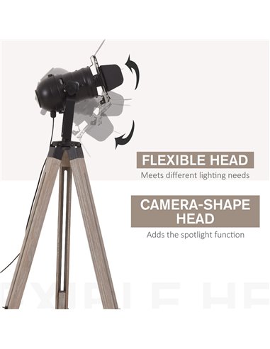 HOMCOM Industrial Style Tripod Floor Lamp, E27 Base B31-147V70