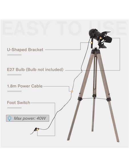HOMCOM Industrial Style Tripod Floor Lamp, E27 Base B31-147V70 - pic 26094 | FastDaddyshop