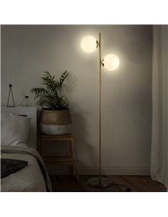 HOMCOM 2 Glass Shade Floor Lamp with Floor Switch, Gold B31-146V70GD 2