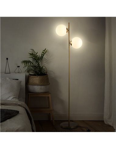 HOMCOM 2 Glass Shade Floor Lamp with Floor Switch, Gold B31-146V70GD
