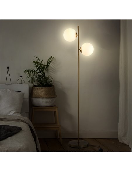HOMCOM 2 Glass Shade Floor Lamp with Floor Switch, Gold B31-146V70GD - pic 26098 | FastDaddyshop