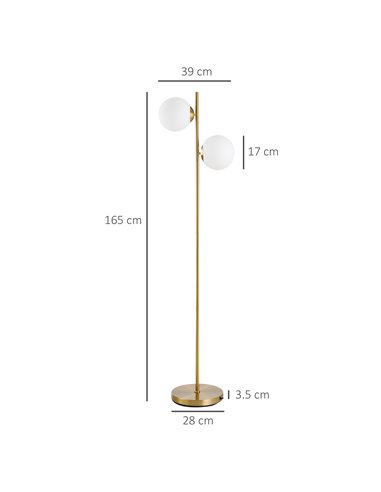 HOMCOM 2 Glass Shade Floor Lamp with Floor Switch, Gold B31-146V70GD