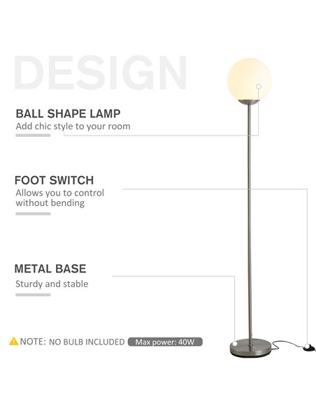 HOMCOM 171cm Glass Globe Floor Lamp, Grey B31-171V70GY - pic 26109 | FastDaddyshop