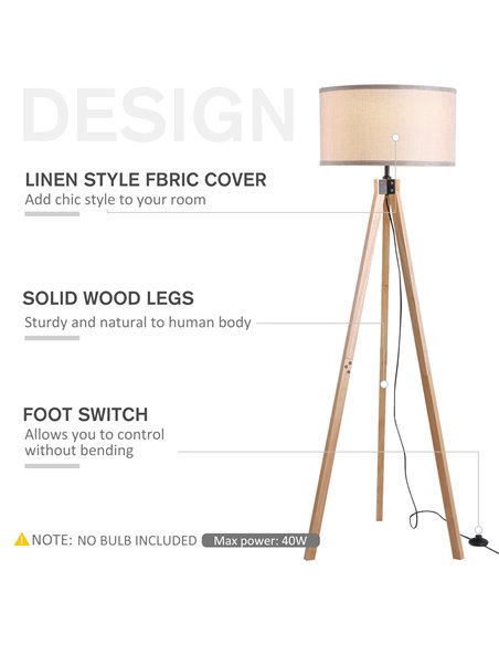 HOMCOM E27 Elegant Wood Tripod Floor Lamp, Beige B31-162V70BG - pic 26118 | FastDaddyshop