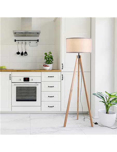 HOMCOM 5FT Elegant Wood Tripod Floor Lamp Free Standing E27 Bulb Lamp Versatile Use For Home Office - Beige - pic 26123 | FastDaddyshop