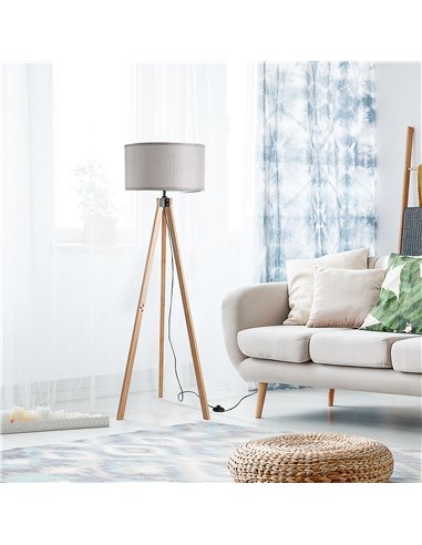 HOMCOM 5FT Elegant Wood Tripod E27 Bulb Floor Lamp, Grey B31-162V70GY