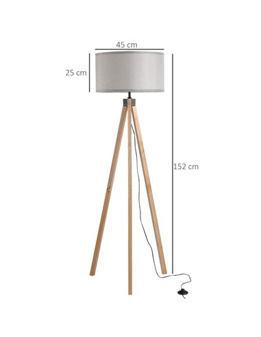 HOMCOM 5FT Elegant Wood Tripod E27 Bulb Floor Lamp, Grey B31-162V70GY