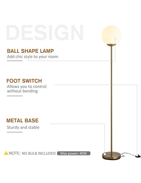 HOMCOM 171cm Glass Globe Floor Lamp, Gold B31-171V70GD - pic 26136 | FastDaddyshop