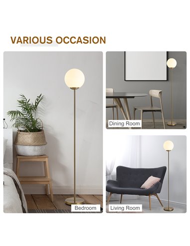 HOMCOM 171cm Glass Globe Floor Lamp, Gold B31-171V70GD