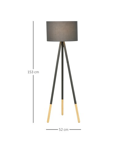 HOMCOM 153cm Steel Tripod Floor Lamp with Foot Switch, Grey B31-212V70