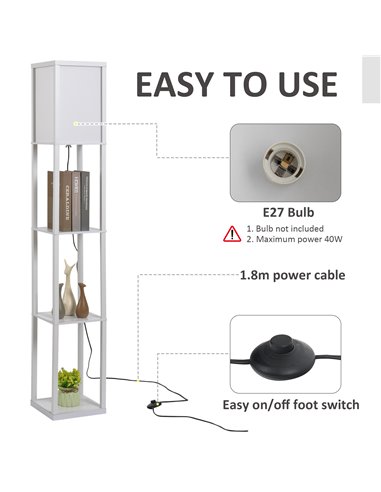 HOMCOM 4-Tier White Shelf Floor Lamp with Storage Shelf 833-623V70WT
