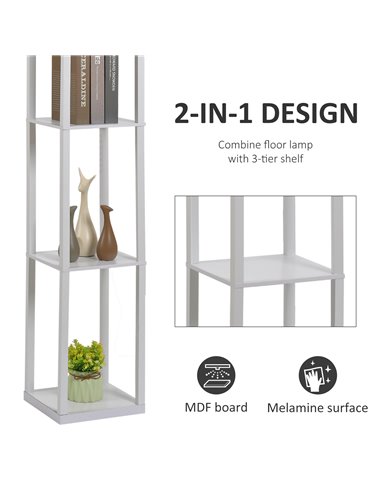 HOMCOM 4-Tier White Shelf Floor Lamp, Floor Light with Storage Shelf, Reading Standing Lamp