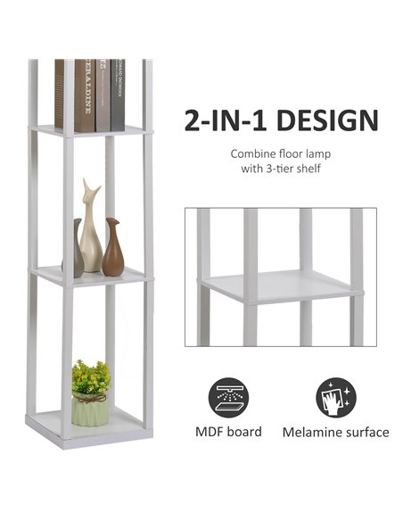 HOMCOM 4-Tier White Shelf Floor Lamp, Floor Light with Storage Shelf, Reading Standing Lamp - pic 26173 | FastDaddyshop