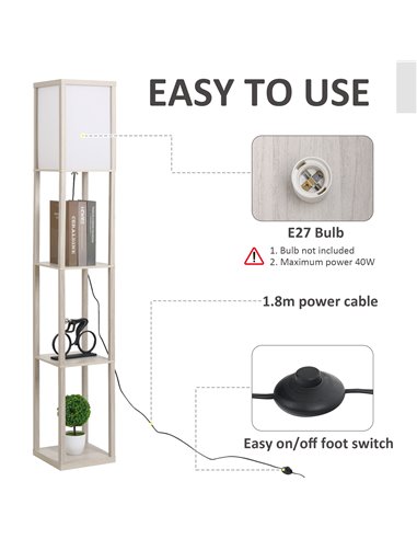 HOMCOM 4-Tier Floor Lamp with Storage Shelf, Oak 833-623V70AK