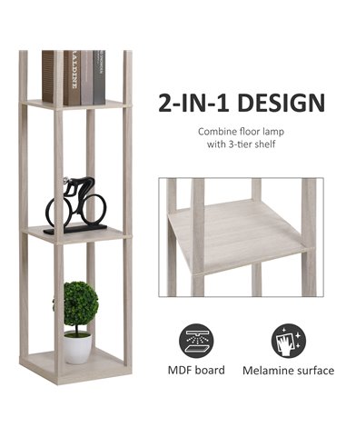 HOMCOM 4-Tier Floor Lamp with Storage Shelf, Oak 833-623V70AK