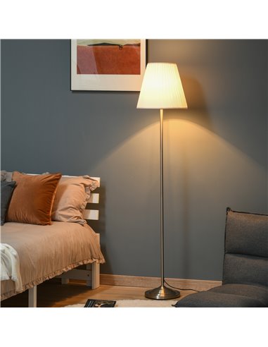 HOMCOM Steel Floor Lamp with Pleated Fabric Lampshade, White and Silver B31-265
