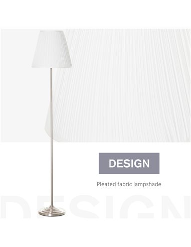 HOMCOM Steel Floor Lamp with Pleated Fabric Lampshade, White and Silver B31-265