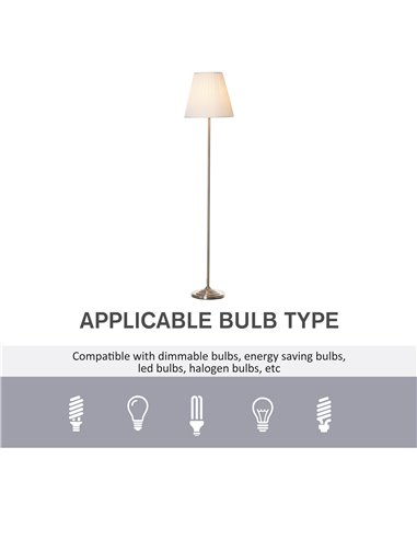HOMCOM Steel Floor Lamp with Pleated Fabric Lampshade, White and Silver B31-265