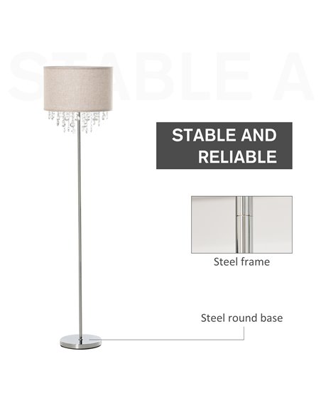 HOMCOM Modern Steel Floor Lamp, Silver and Cream White B31-263 - pic 26200 | FastDaddyshop