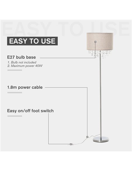 HOMCOM Modern Steel Floor Lamp, Silver and Cream White B31-263 - pic 26201 | FastDaddyshop