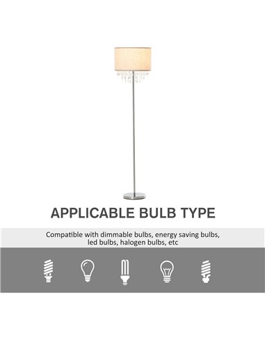 HOMCOM Modern Steel Floor Lamp, Silver and Cream White B31-263