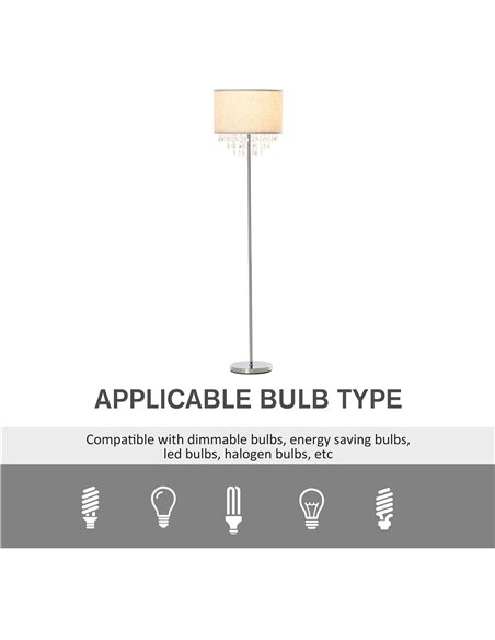 HOMCOM Modern Steel Floor Lamp, Silver and Cream White B31-263 - pic 26202 | FastDaddyshop