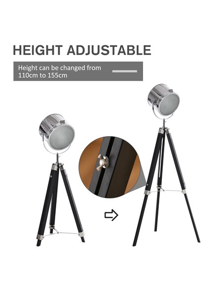 HOMCOM Industrial Style Adjustable Tripod Floor Lamp, Black B31-292 - pic 26208 | FastDaddyshop