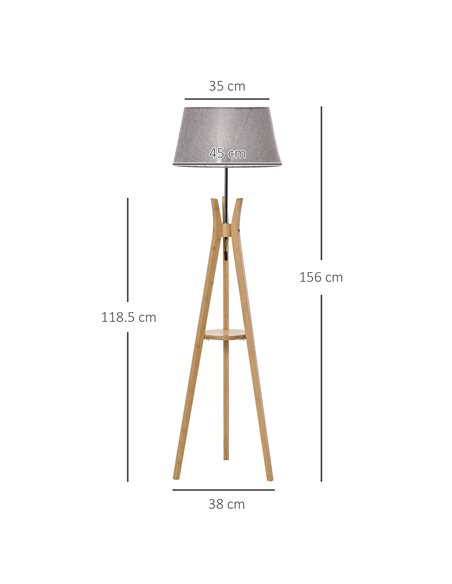 HOMCOM Natural Wood Tripod Floor Lamp Light E27 Base, Grey B31-134GY - pic 26216 | FastDaddyshop