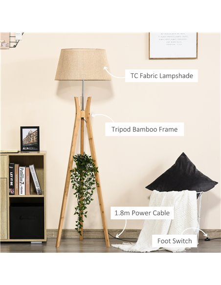 HOMCOM Tripod Floor Lamp Light E27 Base, 156cm, Beige B31-134BG - pic 26226 | FastDaddyshop