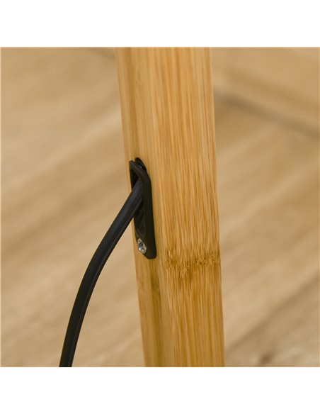 HOMCOM Tripod Floor Lamp Light E27 Base Bedroom Living Room Natural Wood Fabric Shade Storage Shelf Foot Switch, 156cm, Beige - pic 26230 | FastDaddyshop