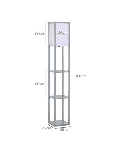 HOMCOM 4-Tier Floor Lamp with Shelf, Grey 833-623V70GY