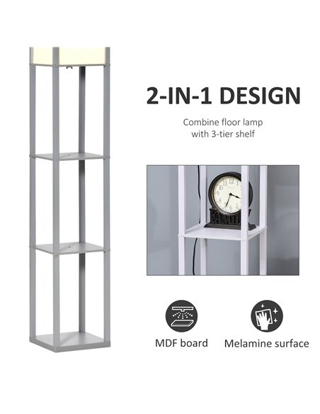HOMCOM 4-Tier Grey Floor Lamp with Shelf, Floor Light with Storage Shelf, Reading Standing Lamp - pic 26235 | FastDaddyshop