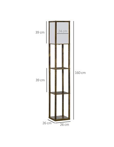 HOMCOM 4-Tier Floor Lamp with Storage Shelf, Rustic Brown 833-623V70