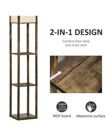 HOMCOM 4-Tier Floor Lamp with Storage Shelf, Rustic Brown 833-623V70