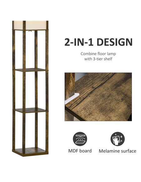 HOMCOM 4-Tier Floor Lamp with Storage Shelf, Rustic Brown 833-623V70 - pic 26244 | FastDaddyshop