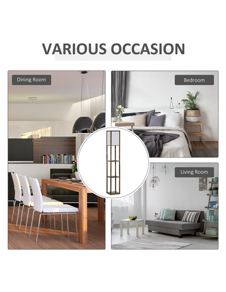 HOMCOM 4-Tier Floor Lamp with Storage Shelf, Rustic Brown 833-623V70 - pic 26246 | FastDaddyshop
