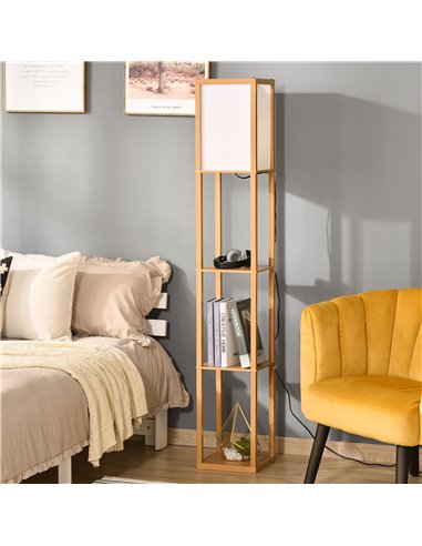 HOMCOM 4-Tier Floor Lamp with Storage Shelf, Natural 833-623V70WR