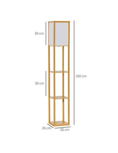 HOMCOM 4-Tier Floor Lamp with Storage Shelf, Natural 833-623V70WR