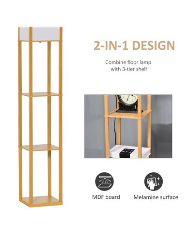 HOMCOM 4-Tier Floor Lamp with Storage Shelf, Natural 833-623V70WR
