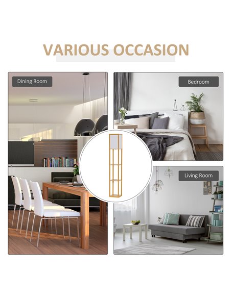 HOMCOM 4-Tier Floor Lamp with Storage Shelf, Natural 833-623V70WR - pic 26255 | FastDaddyshop