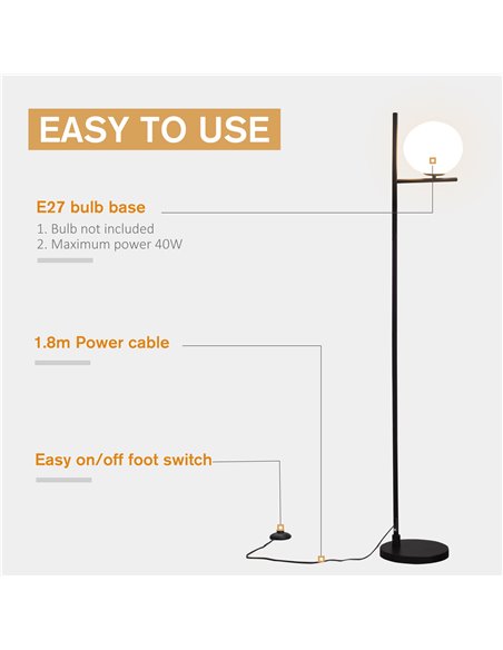 HOMCOM Modern Floor Lamp with Pedal Switch, Black B31-351V70BK - pic 26273 | FastDaddyshop