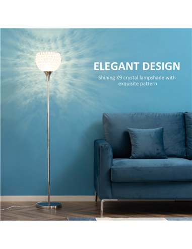 HOMCOM Modern Floor Lamp with K9 Crystal Lampshade, Silver B31-352